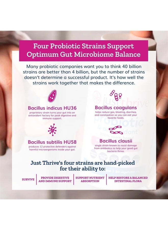 Just Thrive مكمل بروبيوتيك ومضاد أكسدة - دعم هضمي ومناعي قائم على 100% من الأبواغ - خالي من الجلوتين، 90 كبسولة - Image 5
