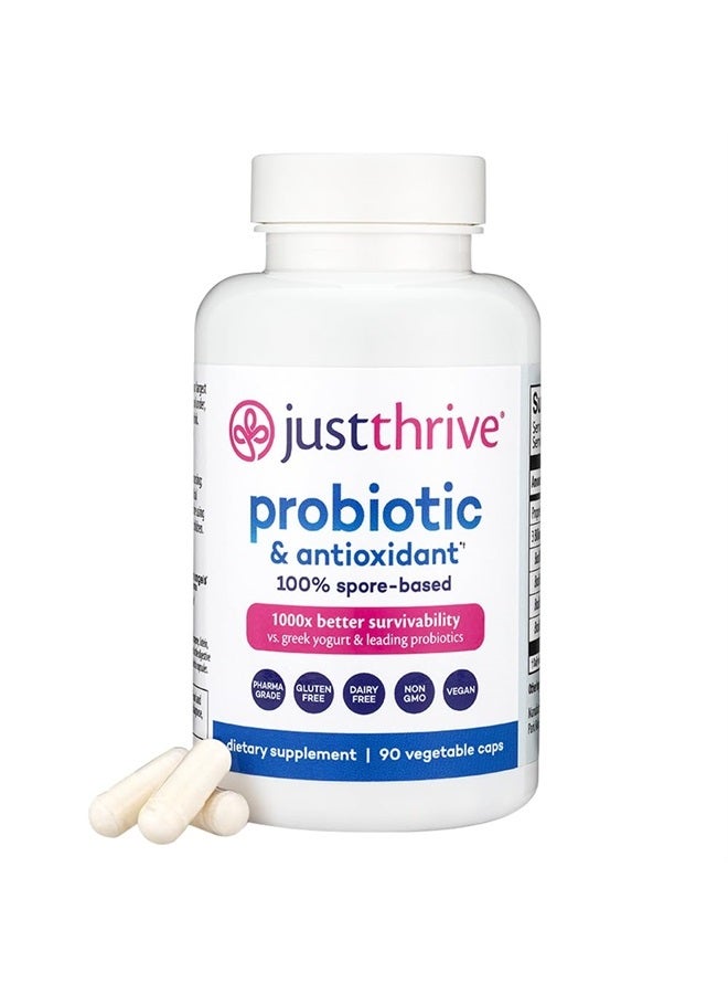Just Thrive مكمل بروبيوتيك ومضاد أكسدة - دعم هضمي ومناعي قائم على 100% من الأبواغ - خالي من الجلوتين، 90 كبسولة - Image 1