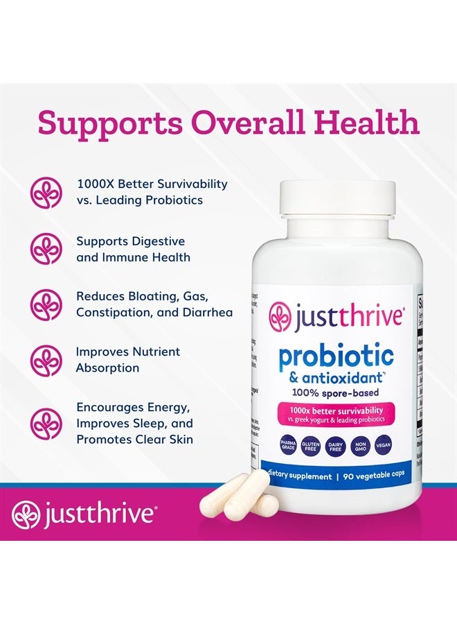 Just Thrive مكمل بروبيوتيك ومضاد أكسدة - دعم هضمي ومناعي قائم على 100% من الأبواغ - خالي من الجلوتين، 90 كبسولة - Image 4
