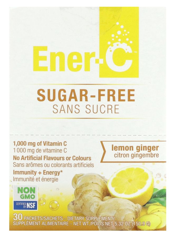 Ener-C خليط مشروب فيتامين سي خالي من السكر بنكهة الليمون والزنجبيل 1000 ملغ 30 عبوة - Image 1