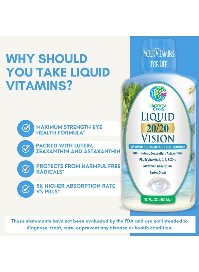 تروبيكال أويسيز سائل 20/20 Vision - تركيبة فيتامين للعين تحتوي على 20 مجم لوتين و4 مجم زياكسانثين و4 مجم أستازانتين لدعم الرؤية - أقصى امتصاص - طعم رائع ولا يحتوي على أقراص للابتلاع - 32 جرعة، 32 أونصة - Image 5
