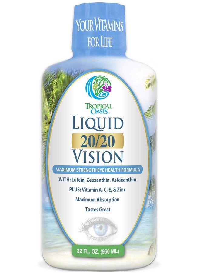 تروبيكال أويسيز سائل 20/20 Vision - تركيبة فيتامين للعين تحتوي على 20 مجم لوتين و4 مجم زياكسانثين و4 مجم أستازانتين لدعم الرؤية - أقصى امتصاص - طعم رائع ولا يحتوي على أقراص للابتلاع - 32 جرعة، 32 أونصة - Image 1
