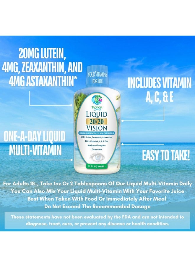 تروبيكال أويسيز سائل 20/20 Vision - تركيبة فيتامين للعين تحتوي على 20 مجم لوتين و4 مجم زياكسانثين و4 مجم أستازانتين لدعم الرؤية - أقصى امتصاص - طعم رائع ولا يحتوي على أقراص للابتلاع - 32 جرعة، 32 أونصة - Image 4