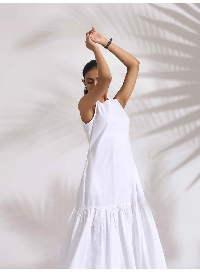 ترو برونز trueBrowns White Cotton Schiffli Tier Dress