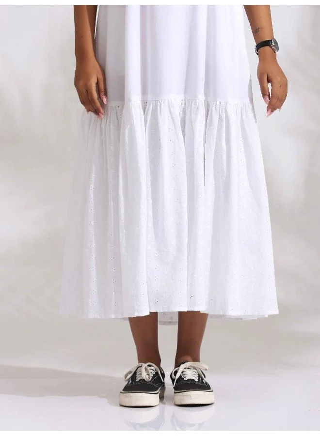 ترو برونز trueBrowns White Cotton Schiffli Tier Dress