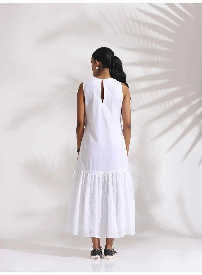 ترو برونز trueBrowns White Cotton Schiffli Tier Dress