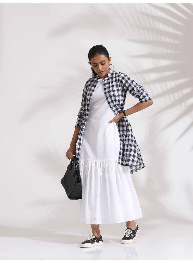 ترو برونز trueBrowns White Cotton Schiffli Tier Dress