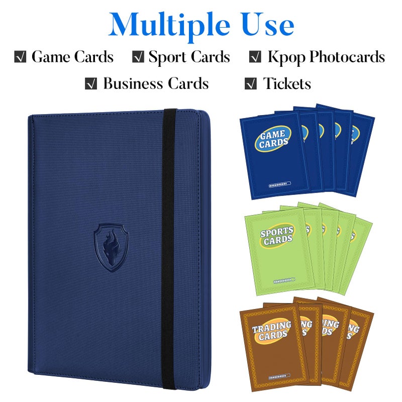 Fabmaker Premium 9 Pocket Card Binder for 360 Cards, Fabmaker PU Cover Trading Card Binder, Sturdy Card Collection Album, Sleek Card Holder Folders for Game Cards & Sports Cards, Navy Blue - Image 3