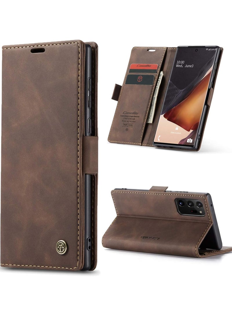 CaseMe Phone Case Luxury PU Leather Design 013 Flip Cover Card Slot Holder Cover For Samsung Galaxy Note 20 Ultra (Coffe)  - Image 1