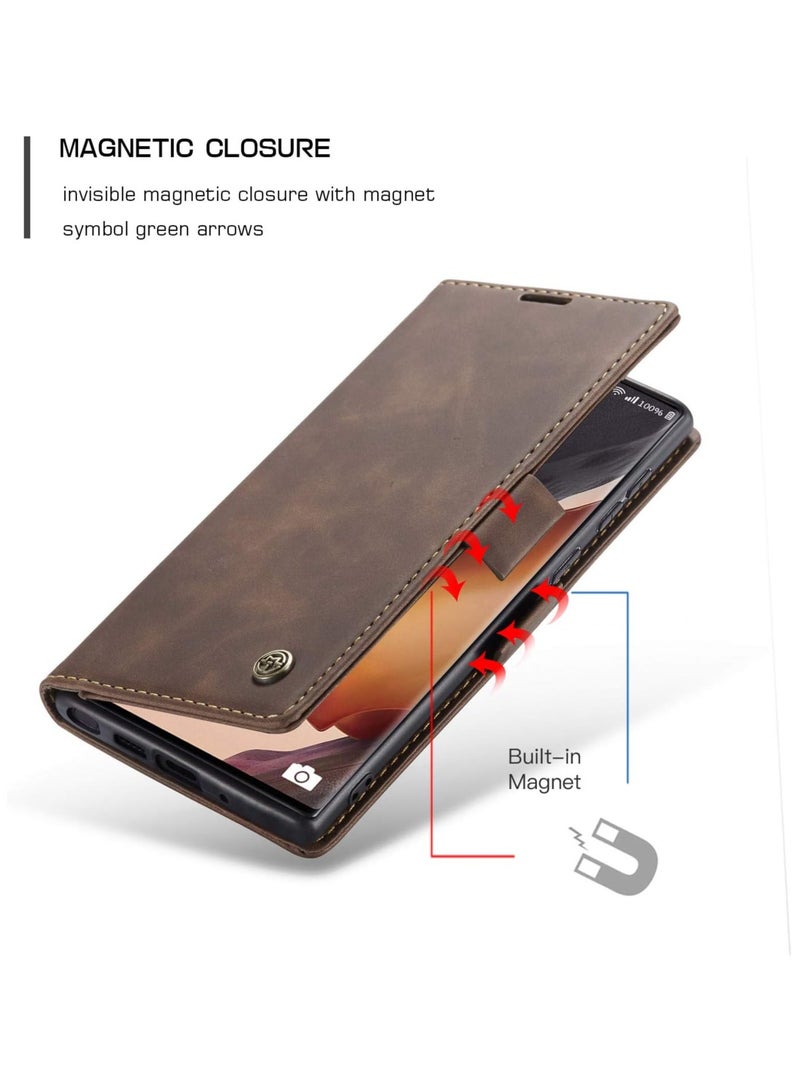CaseMe Phone Case Luxury PU Leather Design 013 Flip Cover Card Slot Holder Cover For Samsung Galaxy Note 20 Ultra (Coffe)  - Image 5
