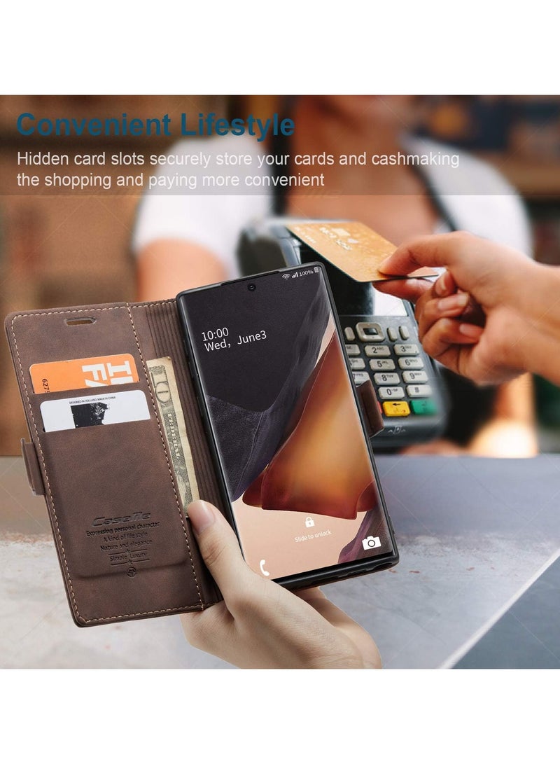 CaseMe Phone Case Luxury PU Leather Design 013 Flip Cover Card Slot Holder Cover For Samsung Galaxy Note 20 Ultra (Coffe)  - Image 3