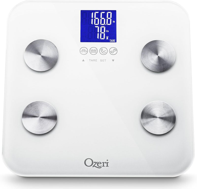 Ozeri ميزان الحمام Ozeri Touch 200 كجم 440 رطل لقياس الوزن ودهون الجسم والترطيب والعضلات وكتلة العظام مع تقنية التعرف التلقائي وتكنولوجيا الوزن للأطفال - Image 1
