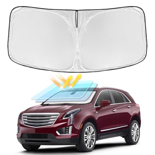 for Cadillac XT5 20172025 Windshield Sun Shade 4 Layers Car Sunshades for Front Windows Shade Cover Custom Fit XT5 Sun Visor 240T Retractable Shade Blocks UV Rays Car Accessories