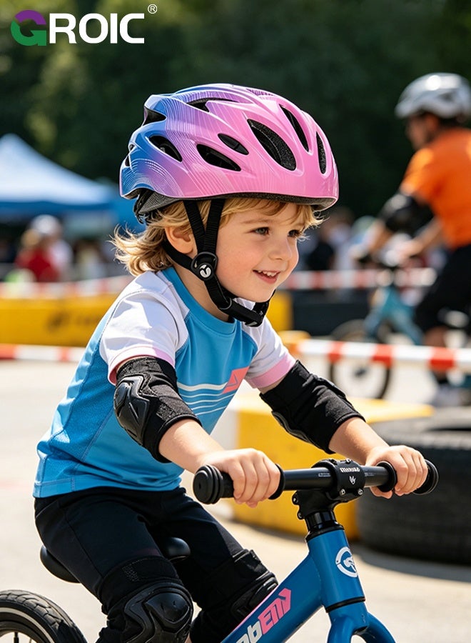 GROIC 7Pcs Kids Bike Helmet Set,Skateboard Knee Pads, Helmet Pad Set Protective Gear Set,Kids Helmet Set with Knee Elbow Wrist Pads for Skateboard Cycling Scooter Rollerblading(Pink) - Image 3