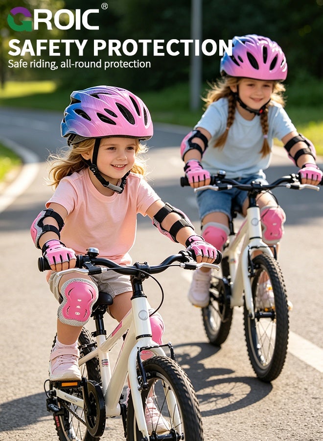GROIC 7Pcs Kids Bike Helmet Set,Skateboard Knee Pads, Helmet Pad Set Protective Gear Set,Kids Helmet Set with Knee Elbow Wrist Pads for Skateboard Cycling Scooter Rollerblading(Pink) - Image 5