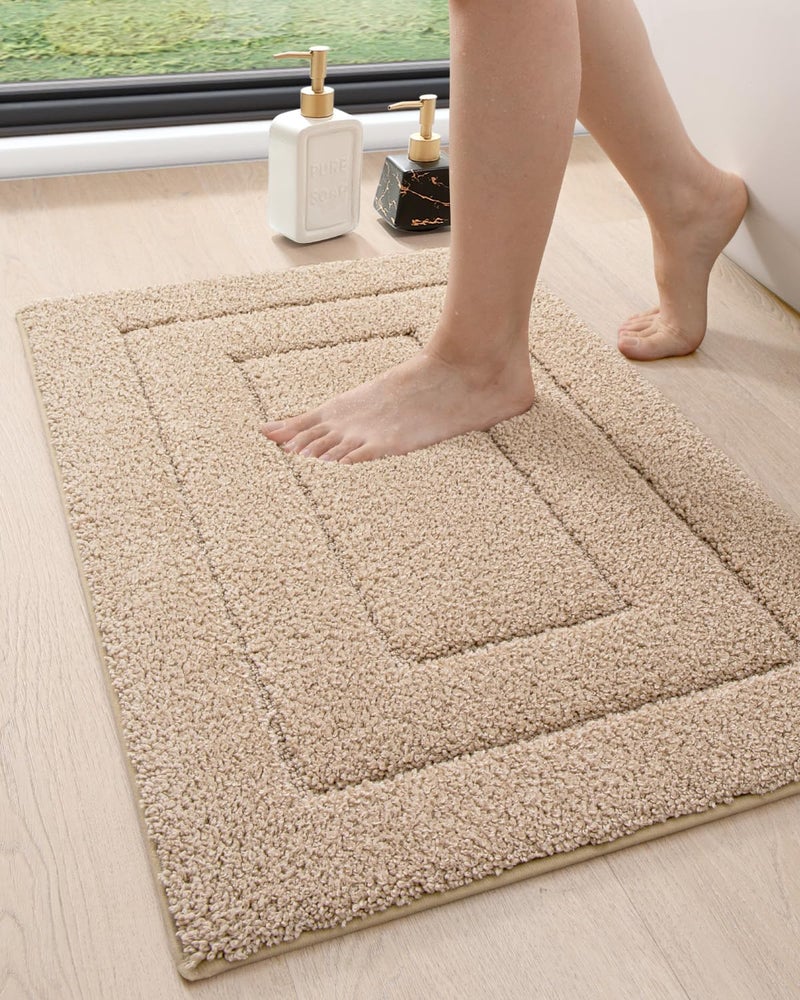 DEXI Bathroom Rug 32x20 Non Slip Washable Bath Mat for Shower Floor Absorbent Soft Bathmat with Rubber Backing Quick Dry Microfiber Carpet Beige