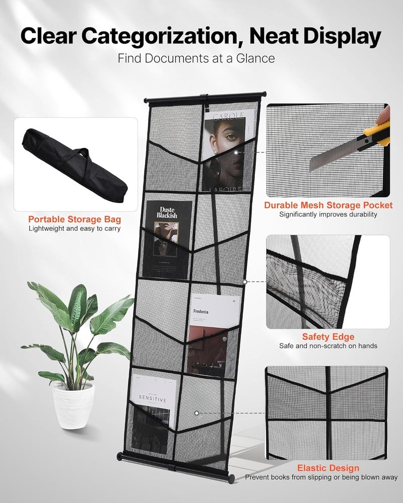 VEVOR Brochure Display Stand, 4-Tier 8 Pockets Mesh Literature Display Holder, Floor Standing Magazine Newspaper Catalog Rack, Lightweight and Portable with Carrying Bag for Shop Exhibitions Office - Image 4