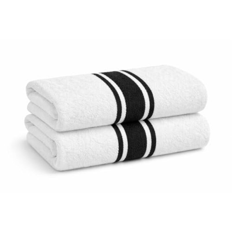 Oversized Beach Towels 76x160 cm - Extra Large 100 Cotton Summer Pool Cabana Stripe Highly Absorbent Soft Towel (Black) - Image 1