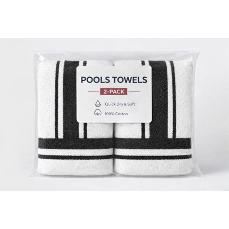 Oversized Beach Towels 76x160 cm - Extra Large 100 Cotton Summer Pool Cabana Stripe Highly Absorbent Soft Towel (Black) - Image 2