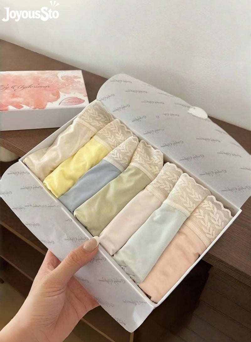 متجر الفرح 7 عبوات من الملابس الداخلية القطنية النسائية، مقاسات عادية وكبيرة، صندوق هدايا - Image 1