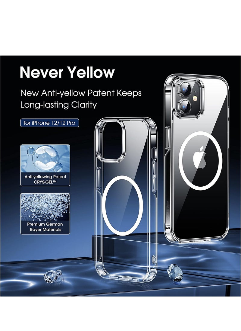 ELTERAZONE Magnetic Crystal Clear Designed for iPhone 12 Case, Designed for iPhone 12 Pro Case [Yellow Resistant] [MIL-Grade Drop d] Compatible with MagSafe Protective Slim Cover 6.1’’ -Clear