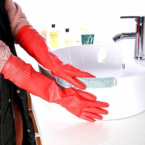 YSLON Rubber Cleaning Gloves Kitchen Dishwashing Glove 3-Pairs,Waterproof Reuseable.(Small) - Image 5