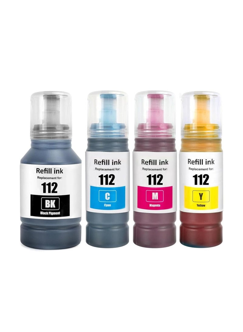 112 Ink Compatible with Epson 112 C13T06C14A C13T06C24A C13T06C34A C13T06C44A Ink Container Refill Ink Multipack for ECOTANK L6490 L6550 L6570 L6580 L1116 0 L15 0150 L15160 L15180(4-Pack)  - Image 1