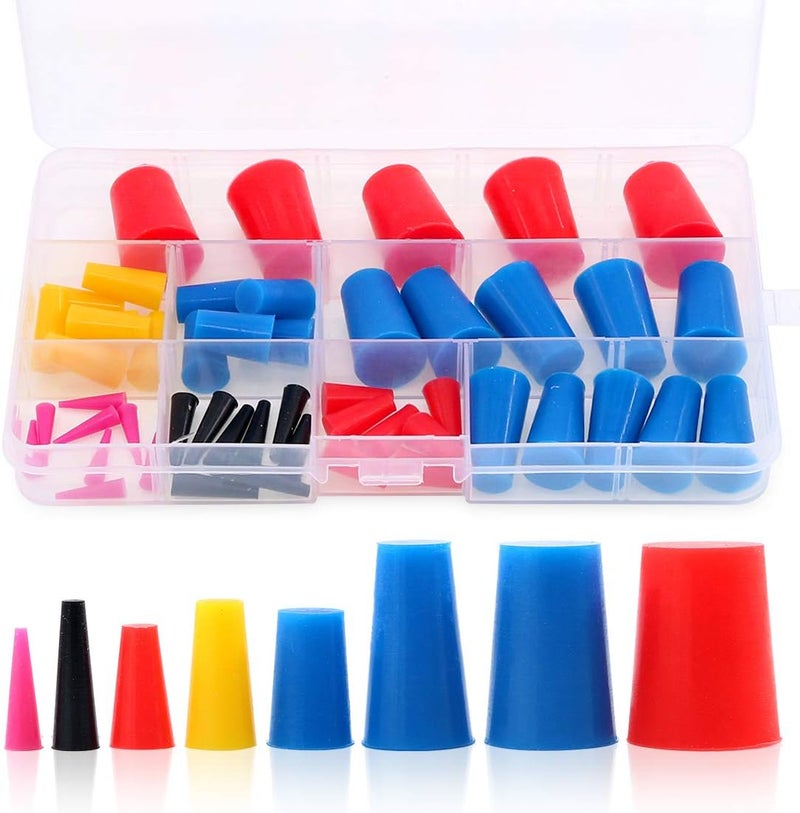 Glarks 50Pcs Silicone Rubber Tapered Plug Assortment Kit for Masking Off Holes During Powder Coating, Painting, Hydro Dipping, Media Blasting (50Pcs) - Image 1