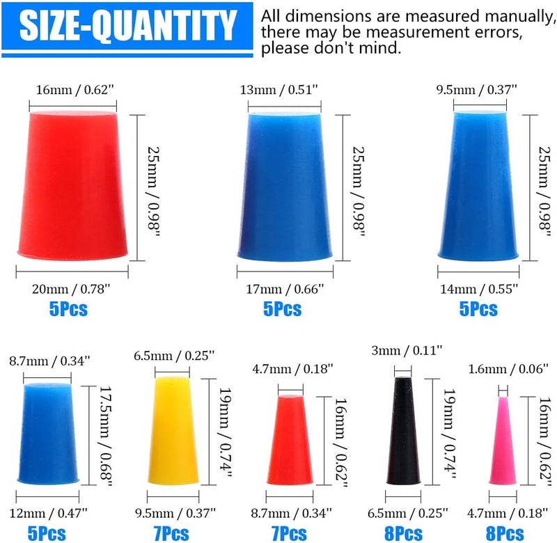 Glarks 50Pcs Silicone Rubber Tapered Plug Assortment Kit for Masking Off Holes During Powder Coating, Painting, Hydro Dipping, Media Blasting (50Pcs) - Image 2