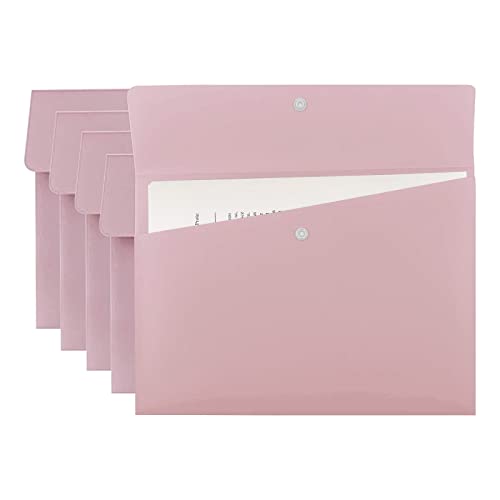 VANRA Poly File Folders Letter Size File Jackets Organizer Plastic Envelope A4 Flat Document Holder with Snap Button Closure (Pastel Pink, Pack of 5) - Image 1