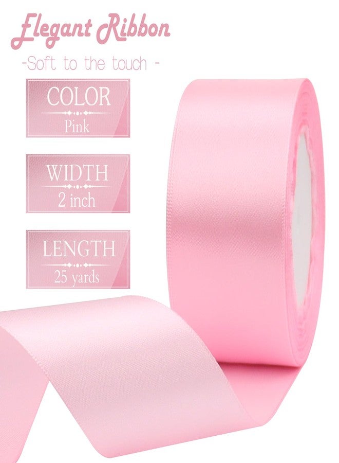 RIUNBB Pink Solid Satin Ribbon 2 Inch 25 Yards Solid Polyester Fabric Ribbon for Gift Wrapping Wedding Christmas Baby Shower Birthday Party Decoration Handmade Immortal Flower Craft - Image 3