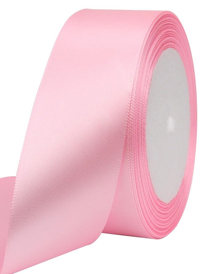 RIUNBB Pink Solid Satin Ribbon 2 Inch 25 Yards Solid Polyester Fabric Ribbon for Gift Wrapping Wedding Christmas Baby Shower Birthday Party Decoration Handmade Immortal Flower Craft - Image 1