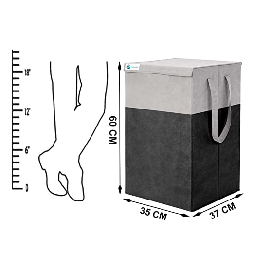 UNICRAFTS Laundry Basket for Clothes 68L With Lid Durable and Collapsible Laundry storage Basket with Side Handles Clothes Foldable Laundry Bag for Dirty Clothes Pack of 2 Grey Black - Image 3