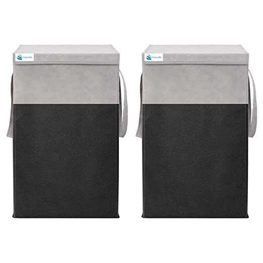 UNICRAFTS Laundry Basket for Clothes 68L With Lid Durable and Collapsible Laundry storage Basket with Side Handles Clothes Foldable Laundry Bag for Dirty Clothes Pack of 2 Grey Black - Image 1