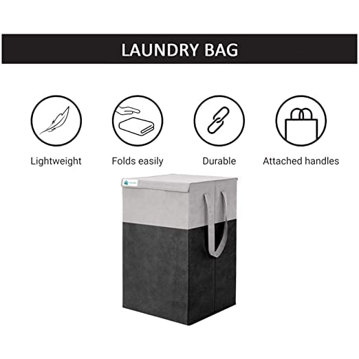 UNICRAFTS Laundry Basket for Clothes 68L With Lid Durable and Collapsible Laundry storage Basket with Side Handles Clothes Foldable Laundry Bag for Dirty Clothes Pack of 2 Grey Black - Image 5
