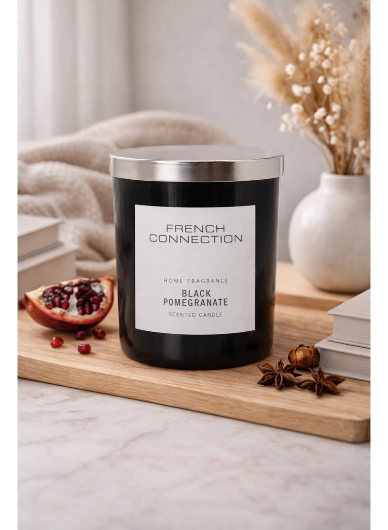 French Connection شمعة في جرة معطرة بالرمان الأسود - 251غ، 2 فتيلة مع غطاء معدني | مدة الاحتراق - 39 ساعة | مجموعة الأسود والأبيض | مثالية للهدايا، ديكور المنزل، الحفلات وعطر الغرف | مثالية لديكور غرفة المعيشة والمكتب - Image 1