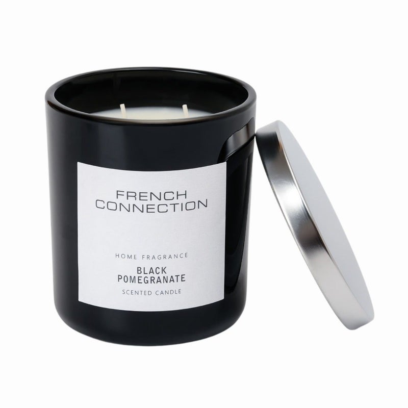 French Connection شمعة في جرة معطرة بالرمان الأسود - 251غ، 2 فتيلة مع غطاء معدني | مدة الاحتراق - 39 ساعة | مجموعة الأسود والأبيض | مثالية للهدايا، ديكور المنزل، الحفلات وعطر الغرف | مثالية لديكور غرفة المعيشة والمكتب - Image 3