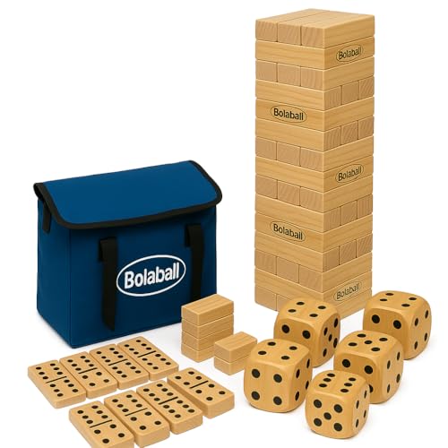 Bolaball Extreme Fun Pack Including 45 Giant Tumbling Blocks 28 Giant Dominoes and 6 Giant Dice Giant Outdoor Games for Family Fun Set of 3 Classic Block Giant Outdoor Game for 13 Age Group - Image 1
