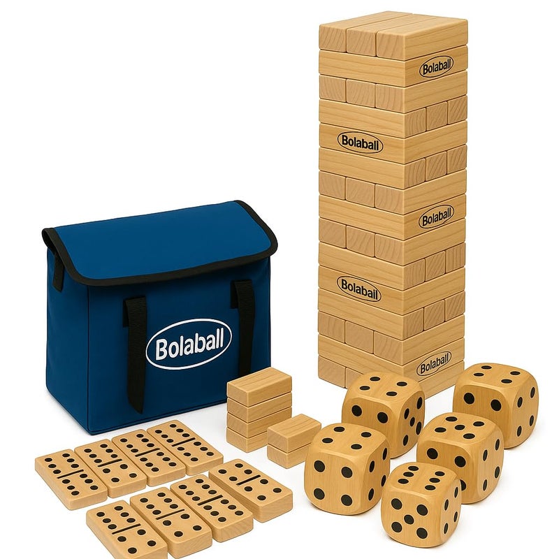 Bolaball Extreme Fun Pack Including 45 Giant Tumbling Blocks 28 Giant Dominoes and 6 Giant Dice Giant Outdoor Games for Family Fun Set of 3 Classic Block Giant Outdoor Game for 13 Age Group - Image 2