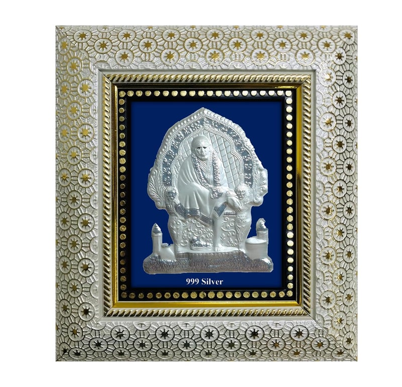 إطار سيلفر نقي من ARTSMINE 999 إطار صورة سAI بابا شيردي إطار تعليق على الحائط بحجم HL 22 20 سم مع شهادة فضية