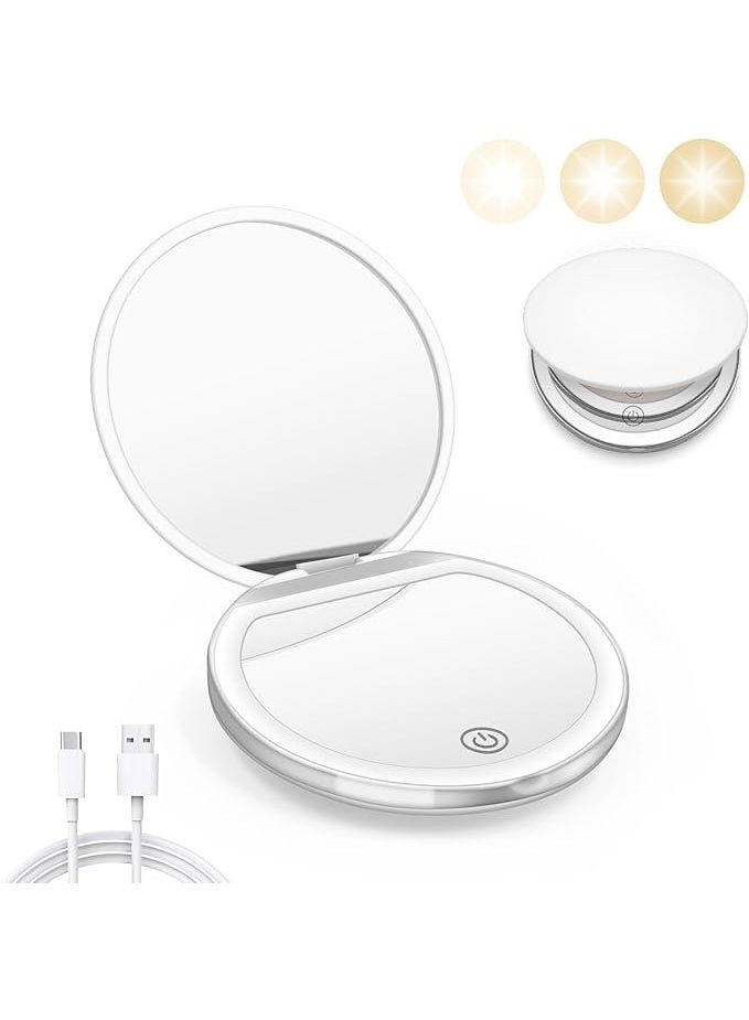 Arabest Compact Mirror with Light, 1X/3X Magnification LED Pocket Mirror with USB Data Cable,Mini Mirror for Purse, Pocket,Travel and Present (White) - Image 1