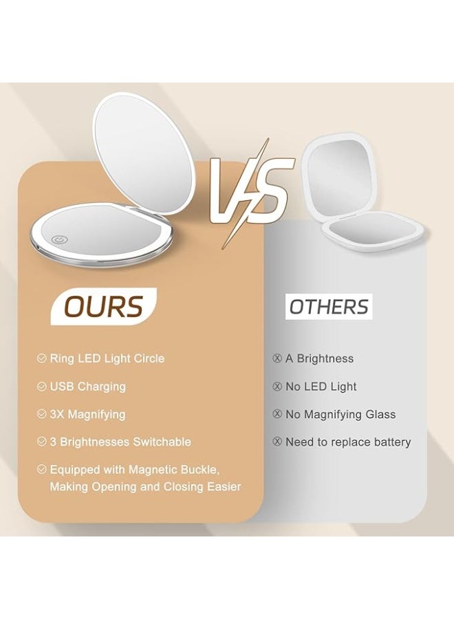 Arabest Compact Mirror with Light, 1X/3X Magnification LED Pocket Mirror with USB Data Cable,Mini Mirror for Purse, Pocket,Travel and Present (White) - Image 4