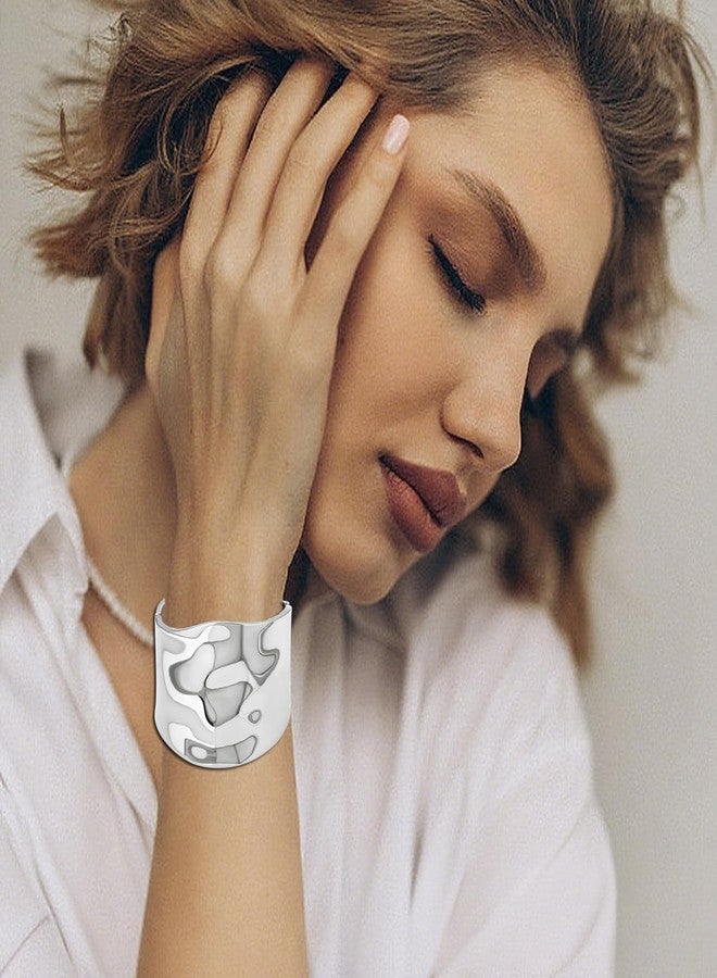 YBMYCM Wide Cuff Chunky Gold-Plated Bracelets for Women Open Cuff Bangles Adjustable Wrist Cuff Bracelets for Women - Image 2