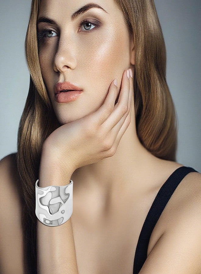 YBMYCM Wide Cuff Chunky Gold-Plated Bracelets for Women Open Cuff Bangles Adjustable Wrist Cuff Bracelets for Women - Image 5