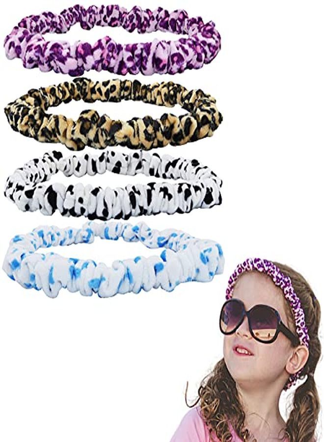 FROG SAC 4 Cheetah Headbands For Girls Stretch Ruched Scrunchie Head Bands For Teens Kids Thin Leopard And Cow Animal Print Headband Head Wraps Elastic Hair Accessories Girl Hairbands Headwraps - Image 1