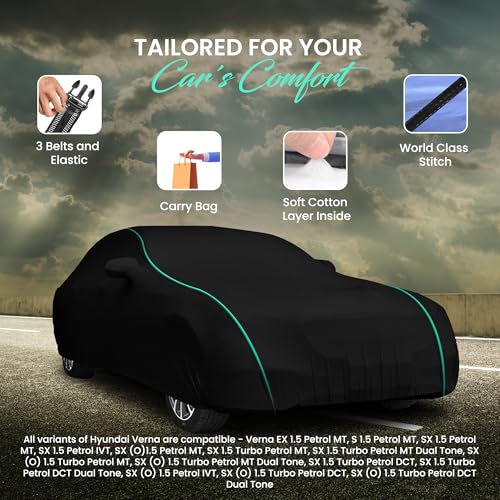 Autofy Car Cover Waterproof Glory-Piping for Hyundai Verna [Year 2023 Onwards] - Verna Car Cover Dust & UV Protection Verna Car Body Cover with Mirror Pocket Soft Cotton Lining - Image 2