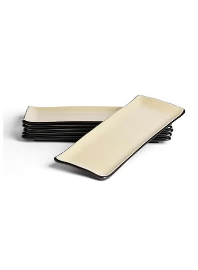 ماستر جولد 6 قطع صحون تقديم مستطيلة ميلامين | أطباق المقبلات | صحون تقديم المأكولات البحرية | مقاوم للكسر، آمن للاستخدام في غسالة الأطباق والميكروويف | للمنزل، المطعم، الفنادق (بيج | أسود، 29.5 * 12.5 سم) - Image 1