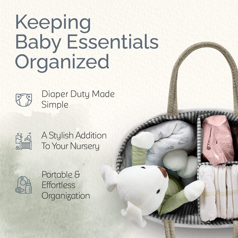 KiddyCare منظم حفاضات كيدي كير المنسوج، سلة أطفال محمولة متعددة الوظائف كبيرة رمادية مع مقبض، هدية للأطفال في تخزين حضانة الأولاد/البنات، تنظيم، ومنظم حفاضات السيارة الحديثة الطبيعية كبيرة جداً - Image 2