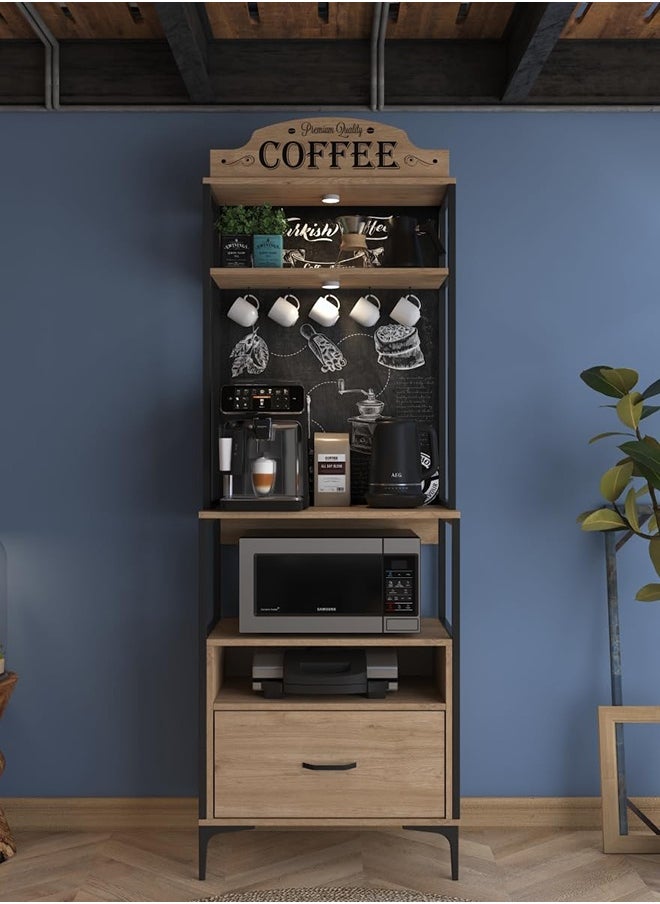 Home Canvas Home Canvas JE154 Lighted Coffee Corner Multipurpose Kitchen Cabinet with Drawers Basket Walnut  - Image 3