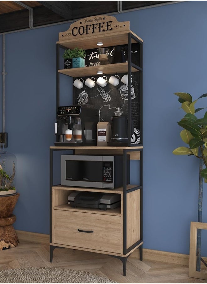 Home Canvas Home Canvas JE154 Lighted Coffee Corner Multipurpose Kitchen Cabinet with Drawers Basket Walnut  - Image 1
